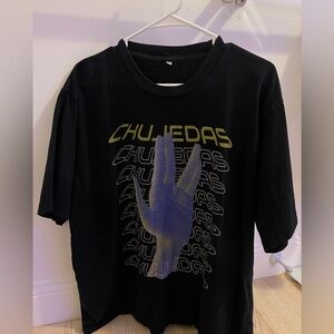 Black Graphic T-Shirt with Purple and Yellow Design